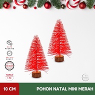 MERAH Mini Red Christmas Tree Decoration Miniature Christmas Tree Real Wood 10 cm Table Decoration I