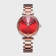 MEIBIN M1210M 時尚華麗光芒綻放淑女腕錶 - 鐵帶-紅色