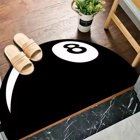 VIKAMA Minimalist Black 8-Ball Design Doormat Non-Slip, Dirt-Resistant Carpet Home Decor, For Entryw