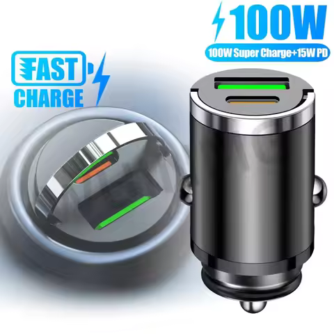 Mini 100W Hidden Car USB Charger Super Charge Dual USB Port Cigarette Lighter Adapter 30W PD Charger