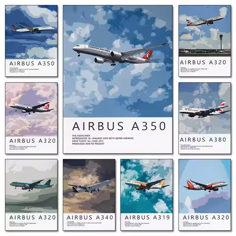 Airbus A320 A380 A350 A319 Aviation Aircraft Posters and Prints Canvas Printing Wall Art Picture for