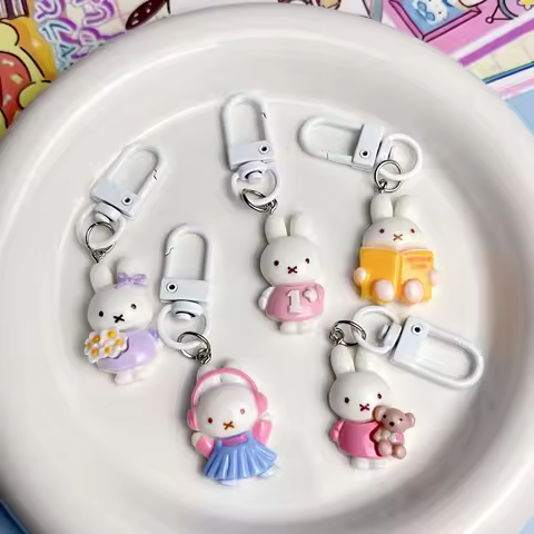 Miffy Keychains for Bag Charm Pendants Cute Miffy Toys Bunny Keyrings Phone Cases Keychains Accessor