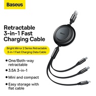 Baseus 3 in 1 USB Cable Fast Charging Cable Retractable Data Charger Cable for 13 12 Pro Max Mini Ty