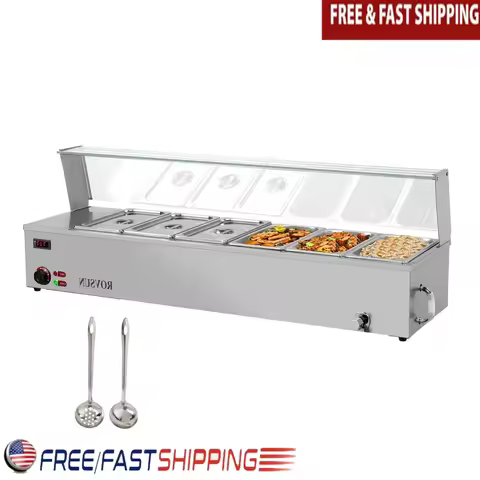Commercial Electric Food Warmer Steam Table Stainless Steel Bain Marie 48QT 6-Pan Temperature Contro
