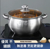 包送貨 -不鏽鋼湯鍋 雙耳湯鍋（帶玻璃蓋）奶鍋 蘋果型湯鍋24cm 24cm蘋果鍋茶色蓋加厚款