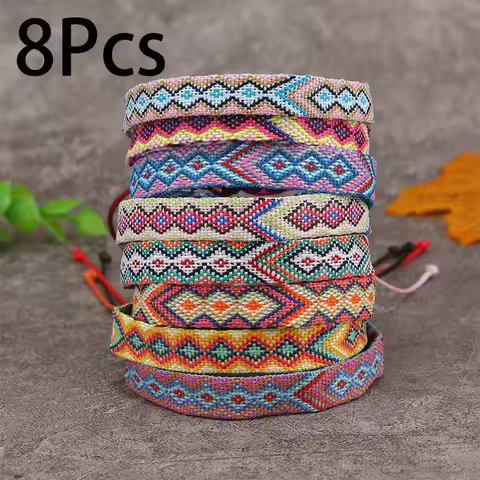8Pcs/set Handwoven friendship bracelet Bohemian style adjustable hand rope for men and women