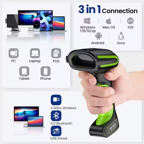 Eyoyo EY-037 2D QR Industrial Barcode Scanner with Wireless Charging Stand,Rugged,Bluetooth,3-in-1,I