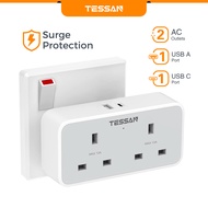 TESSAN Surge Protector Plug Adapter with 2 USB 2 Way Multi Plugs Wall Charger Extension Plug 13A UK