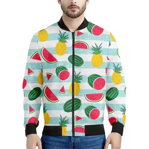 Spring Autumn Zipper Coat Tropical Fruits Pattern Bomber Jackets Harajuku Fashion Watermelon 3D Prin