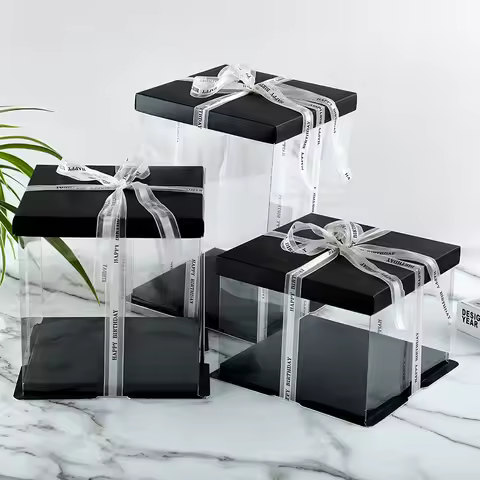 Black Cake Box Fully Transparent Cake Package Boxes 6-inch 8-inch 10 Inch Baking Packaging Box Birth