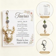 Zodiac Pendant Keychain – Astrology Crystal Bead Heart Charm with Inspirational Card, Clip-on Bag Ac