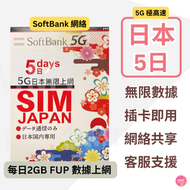 Softbank - 日本 原生網絡【5日 2GB/日 FUP】日本5G/4G 極高速 日本無限數據卡 日本上網卡 日本電話卡 日本旅行電話咭 Data 日本Sim咭