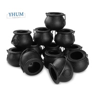 12Pcs Mini Black Cauldron with Handle Halloween Mini Witch Cauldron Halloween Pot Candy Holder for H