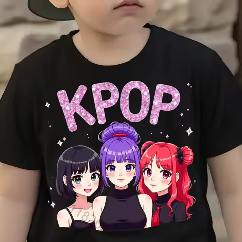 Boys/Girls K-POP Kids T-Shirt Cute 3 Idol Graphic 100% Cotton Short Sleeve Tee