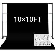 10x10 Ft Black Background Screen Wrinkle Resistant Background with 8 Background Clips, Cotton Fabric