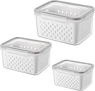 Set of 3 Food Storage Containers with Lid, Fruit Vegetable Storage Containers Set, Leak-Proof Food C