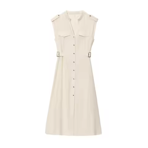 Cleanfit V-Ne Midi Dr No-Sve round Ne Strap Decoration Simple Sle Polyester Fiber High Waist Ciwalk 