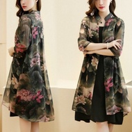 大碼 套裝 女 2024 新款 大碼女裝上衣 大碼女裝上衣新款韩版 Fat Sister Plus Size Women's Chiffon Summer Two-Piece Suit