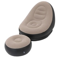 Portable Lounge Chair with Foot Stool Oceanside Inflatable Chair Fleece Flocking Inflatable Couch fo