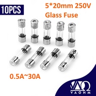 【Hot demand】 10 PCS 5*20mm Glass Fuse Fast Blow 0.5A 1A 2A 3A 4A 5A 7A 8A 10A 15A 20A 25A 30A 250V