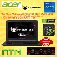 *Used / 2nd Hand / Budget Laptop Acer Predator PH315-15 Intel Core  i7-8750H 16GB 512GB SSD GTX1060 