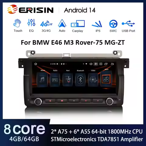 Erisin ES8504B 8.8 Android 13.0 Car Stereo For BMW E46 M3 Rover 75 MG ZT DSP CarPlay Auto GPS TPMS D