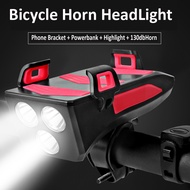 4 In 1 Multifunctional Bike Light/Phone Holder/Horn/Power Bank Bike Front Light Mountain B