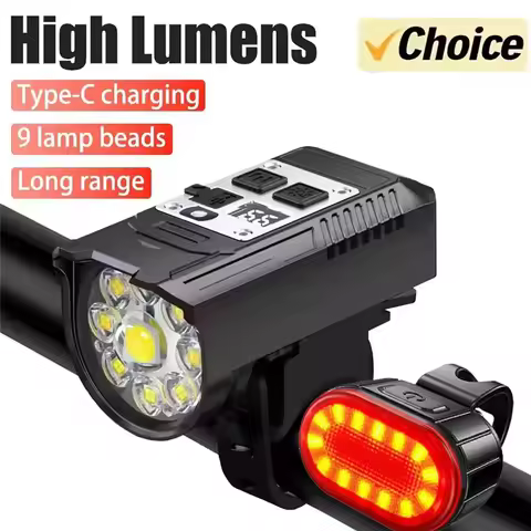 Rechargeable Bike Bicycle Front Lights 9 LED MTB Road Bike Headlight Tail Warning Lamp Waterproof Fl