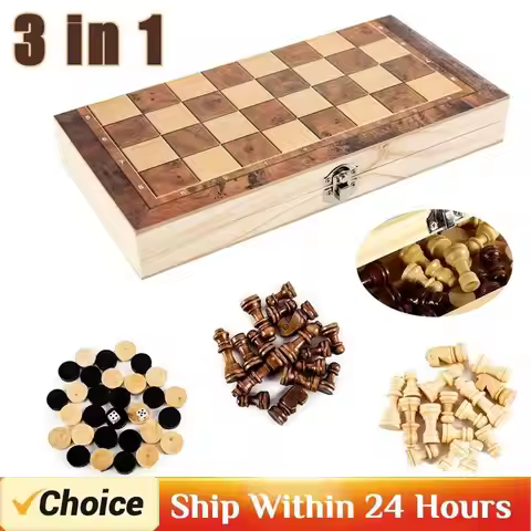 3 in 1 Chess Game Board Folding Storage Wooden Chess Board Sets Exquisite Chess Set Chess and Checke