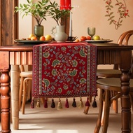 2/4/6/8 Seater Red Embroidery Table Runner Retro Chenille Tablecloth for Coffee Table TV Cabinet CNY