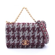 【二手】香奈兒 (Chanel) 19 Dixneuf Matelassé AS1161 酒RED/灰色織物皮革單肩背包，CHANEL19 鏈條錢包，女款