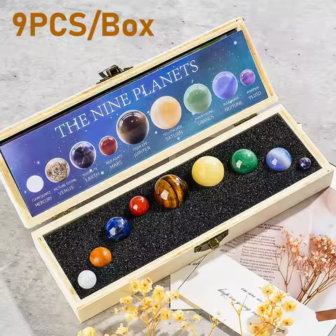 Chakra Healing Crystal Sphere Ball,9 Planets Solar System Desk Decor,Gemstones Sphere Galaxy Univers