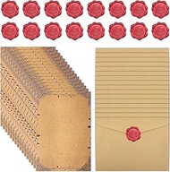 Pack of 16 Vintage Writing Paper Set with Envelopes, A5 Kraft Paper Letters & 16 Wax Seal Stickers f