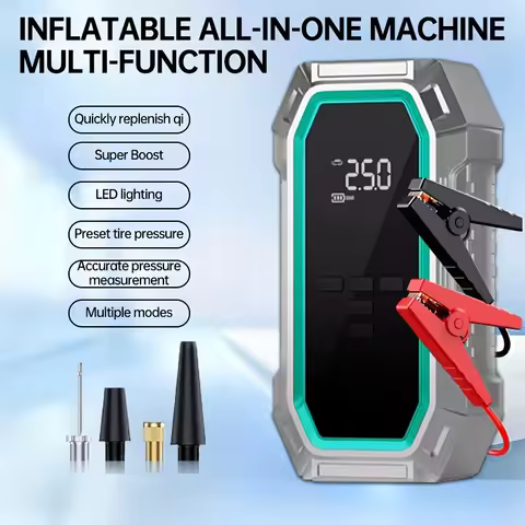 12V Lead-Acid Battery Car Emergency Starter & Air Pump - 10.2 Bar, 8.0L Gas/6.0L Diesel, -40°C Durab