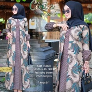 Baju Gamis Dress Pakaian Muslim Wanita Batik Modern Kombinasi Polos