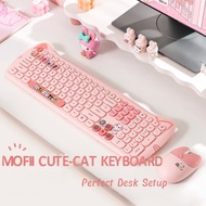 MOFii Cute Wireless Keyboard Mouse Combo Cat Design Aesthetic Pink Keyboard Silent Office Keyboard f