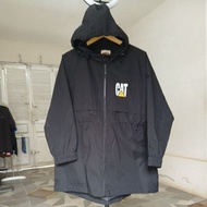 Jeket outdoor FELTICS X CAT second Original warna hitam pekat hoodie permanen resleting tali serut e