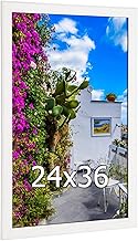Wood 24x36 Poster Frame White, Modern Natural Woodgrain 36x24in Picture Frame, Rustic Wooden 24 x 36
