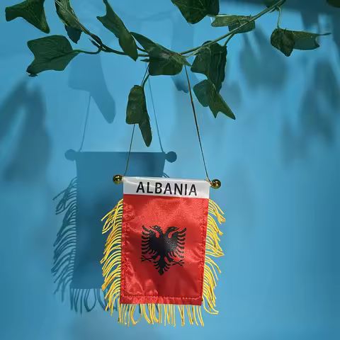 SKY FLAG Albania Car Window flag 8*12cm Polyester double side printed Albania Hanging pennant Flags