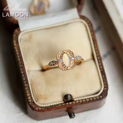 LAMOON Vintage Luxury Opal Rings For Woman Synthesis Opal 925 Sterling Silver K Gold Plated Oct Birt