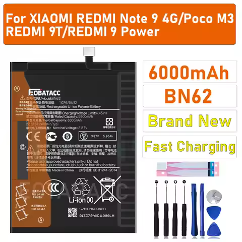 2026 Years 100% New 6000mAh BN62 Battery For Xiaomi Pocophone Poco M3 For Note 9 Redmi 9T Batteries 