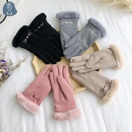 [PANDAB] Autumn Winter Warm Suede Gloves Plus Velvet Thiened Plush Decor Cuff Gloves Outdoor Coldpro
