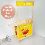 Booth Portable Gerobak Stand Meja Lipat Jualan Event Desk Full Kayu Bukan Alumunium Rombong Pameran Makanan Jajanan Kekinian Snack Takjil Minuman Es Teh Sosis Gorengan Cilok Seblak Pentol Takoyaki Telur Gulung BPL DMR Kreatif