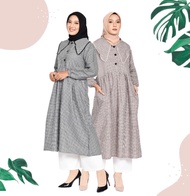 Yara - Gamis Vintage Casual Midi Dress Muslimah Jumbo Motif Kotak