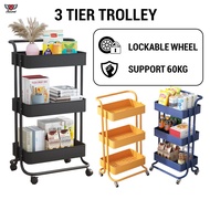 3 Tier Multifunction Trolley Rack With Wheel &amp; Handle Kitchen Rack Storage Rack Trolley Rak Serbaguna Rak Troli Roda