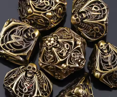 Skull Metal Dice, Hollow Skeleton Dice, Dungeons and Dragons Dice Set