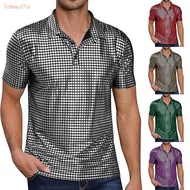【iambeautiful】Fashionable Men's 70s Disco Costume Lapel Shirt Short Sleeve Button Down T Shirt