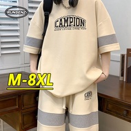 M-8XL Korean Style Plus Size Waffle Sets Men Short Sleeve T Shirt + Shorts