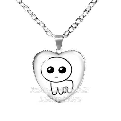 TBH Autism Creature Glass Heart-Shape Pendant Chain Necklace Meme Yippee Funny Meme Yippee Charm Jew