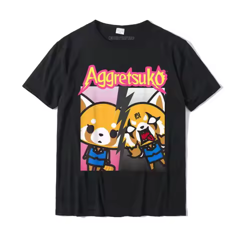 Aggretsuko Split Personality Tee Shirt T Shirts Normal Faddish Men's Tops Shirts Normal Cotton Happy